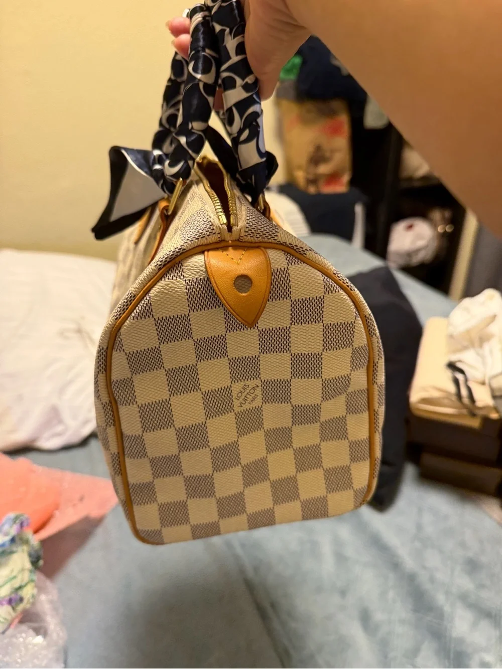 Louis Vuitton Mini Speedy in Cream and Blue Check 2008